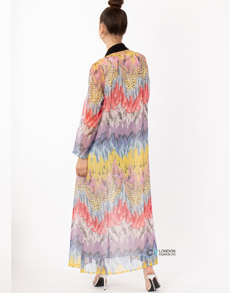 Printed long shirt dress in feather print