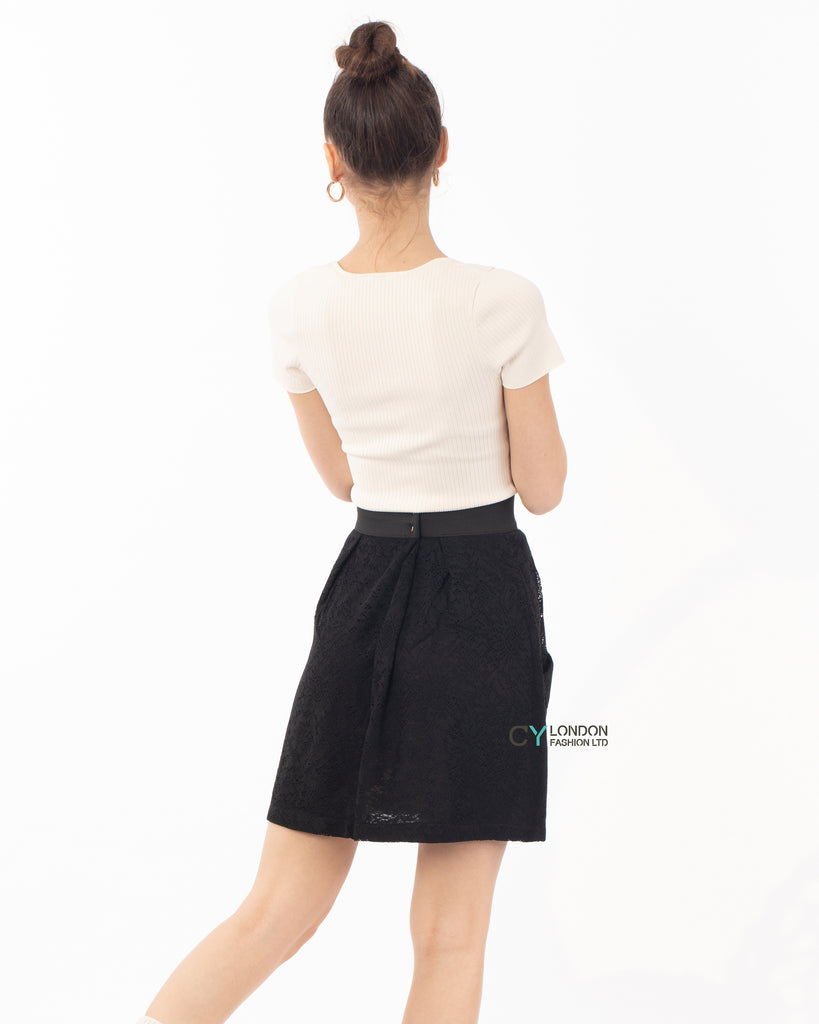 Black Floral Lace Skater Skirts