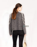 Dark Grey Cardigan with Pearl Chain Embellishments