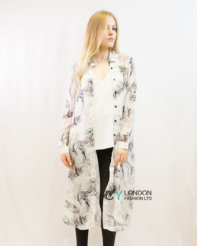 Feather Printed Maxi Shirt Dress (Black)