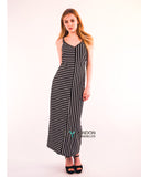 Double strip navy white stripe Maxi dress (BLACK)