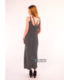 Double strip navy white stripe Maxi dress (BLACK)