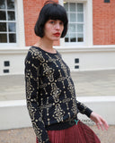 Metallic gold trims Fair-isle Print  Jumper