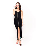 strappy long bodycon dress with double zip up design