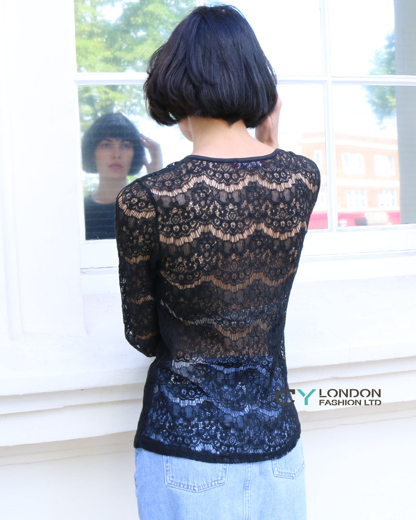 Lace Long Sleeves Top (Black)
