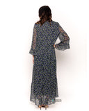 Floral print frilled sleeves maxi dress