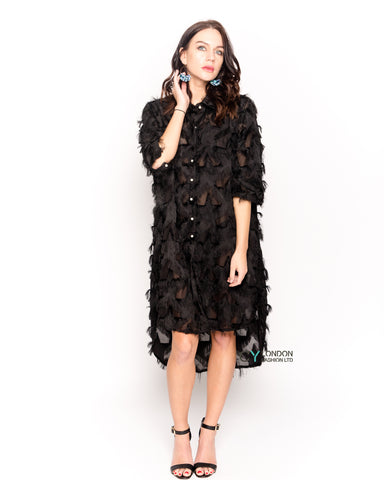 Feather look and star pattern shirt dress