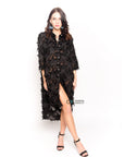 Feather look and star pattern shirt dress in Black
