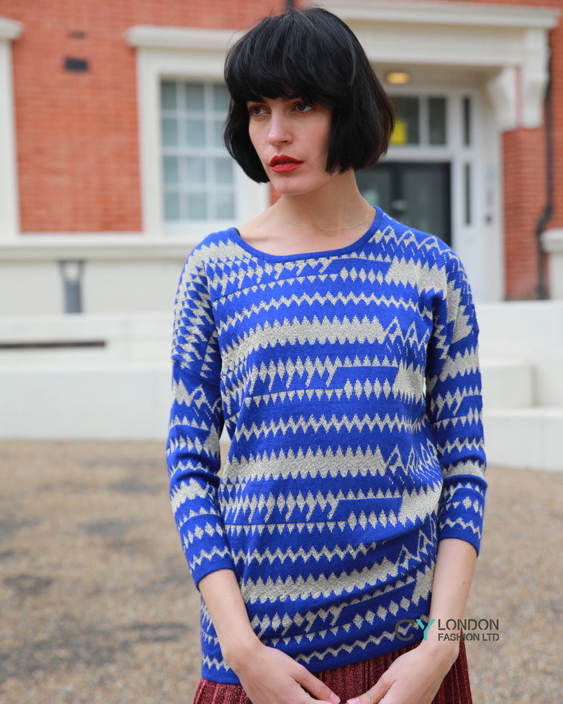 Gold lurex Stripe Knitted long Jumper