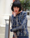 Metallic gold trims Fair-isle Print  Jumper