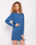 Plain Long Cotton T-shirt Dress (Blue)