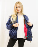 Bird & Floral embroidered quilted Satin Bomber Jacket