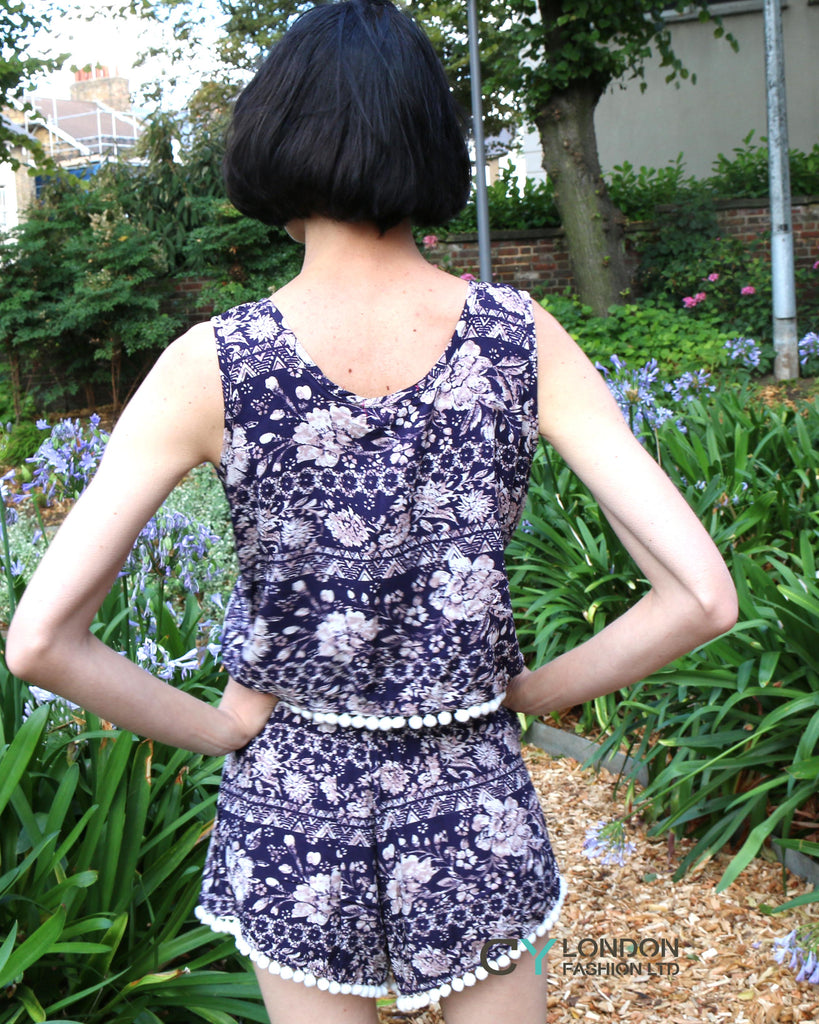 Floral print tassel vest top and shorts suits co-ords