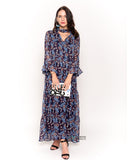 Floral print frilled sleeves maxi dress