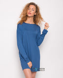 Plain Long Cotton T-shirt Dress (Blue)
