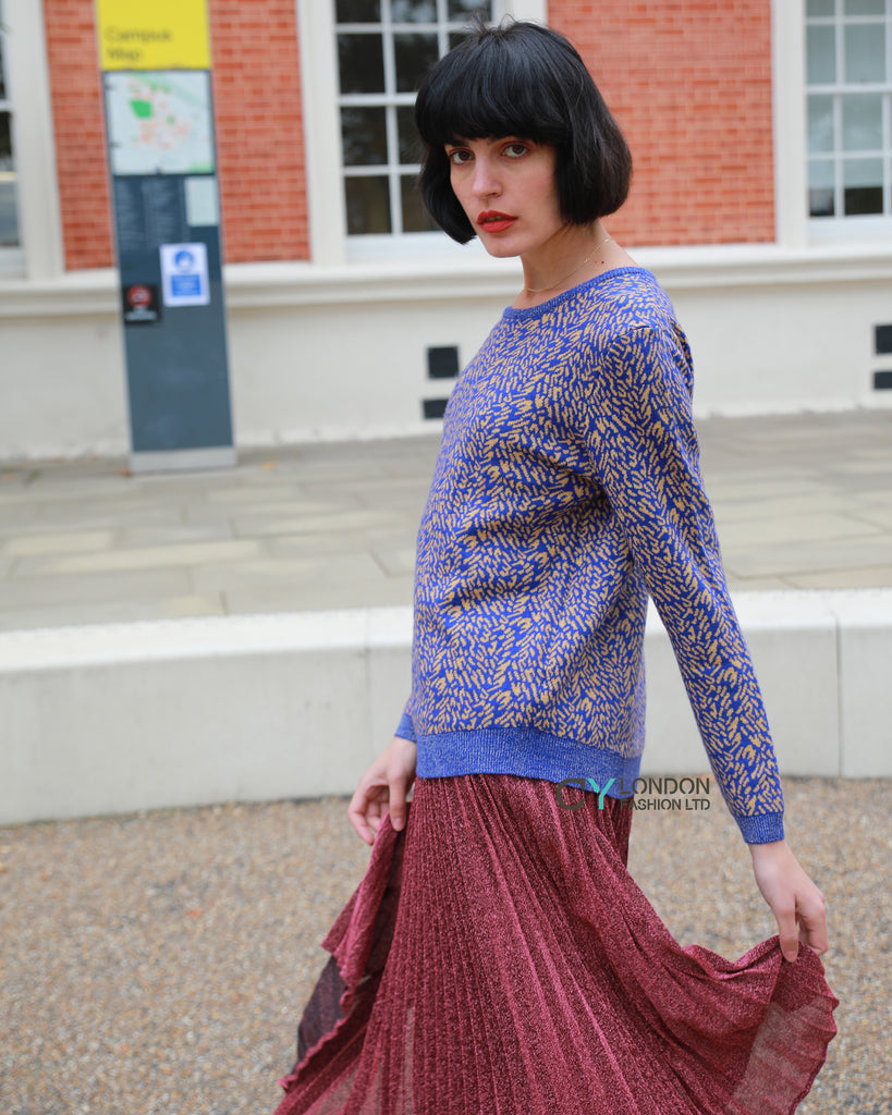 Knitted Blue Yellow Dot Print Jumper