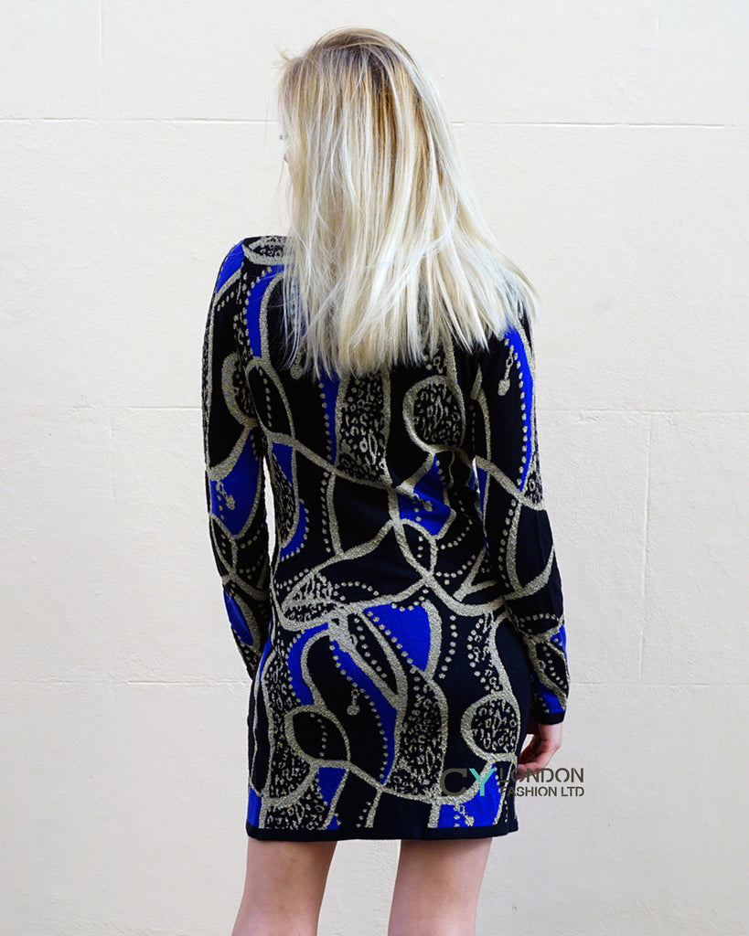 Gold Trim chain and aztec Print Jumper Dress