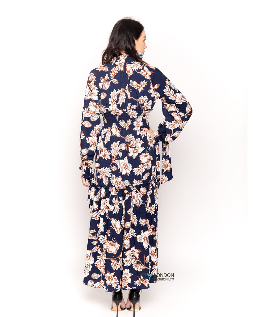 Floral print multi layer maxi dress