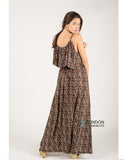 Leopard print frilled design Maxi dress