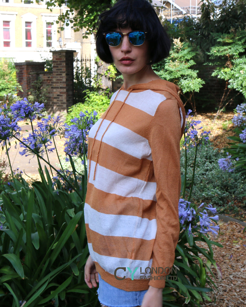 Relax stripe design knitted hoody Top