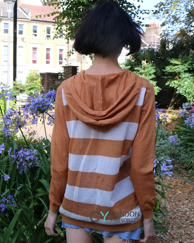 Relax stripe design knitted hoody Top