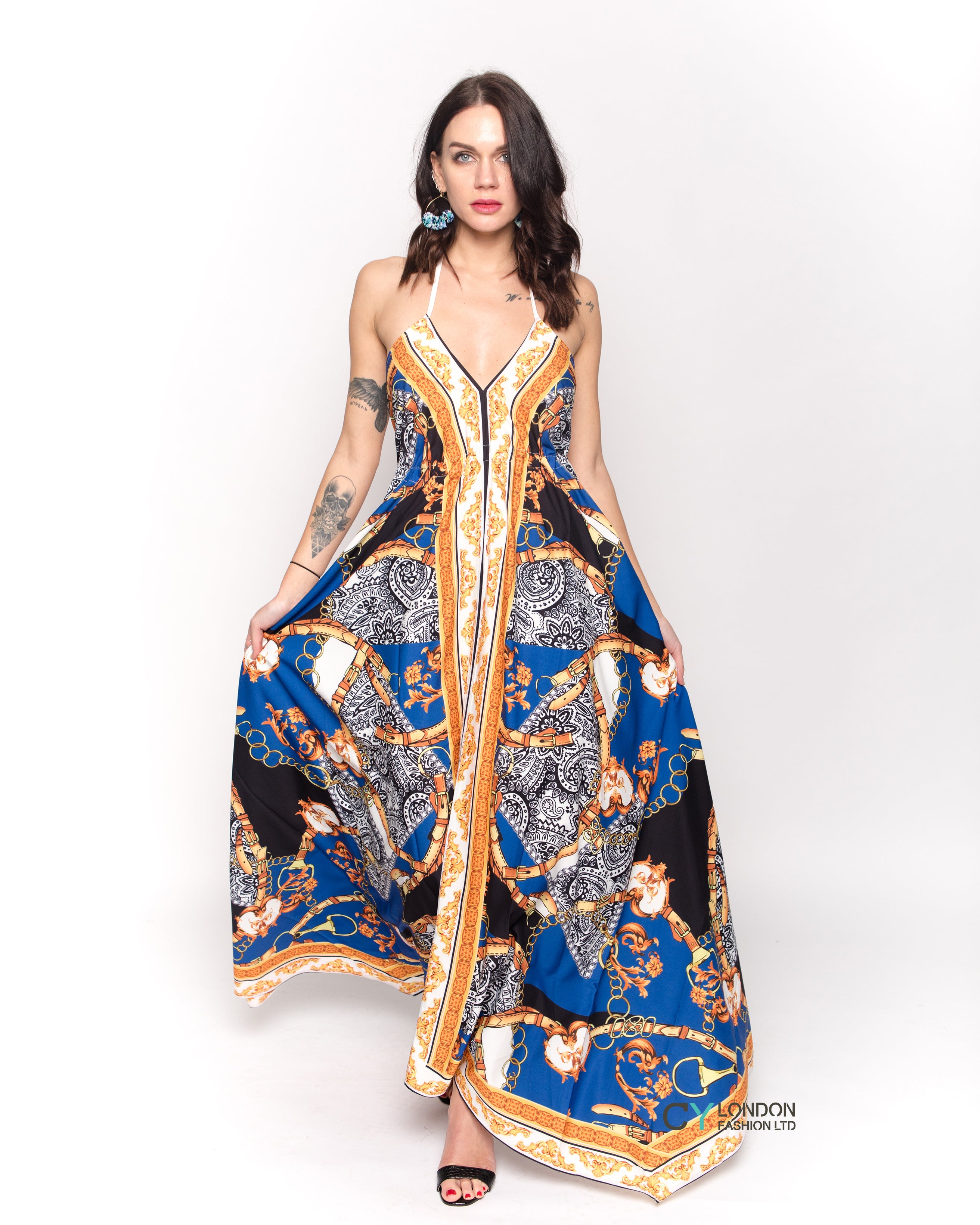 Chain Pattern Button Front Maxi Dress main image 1