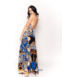 chain scarf print strappy flowy maxi dress