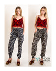 Leaves' print elasticated waist Cotton Trousers (Blue)