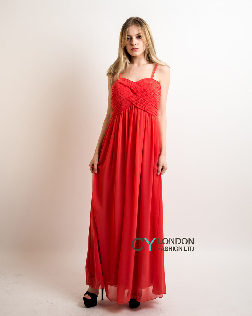 Pleated Bust & Sweetheart Neckline Maxi Dress (Rose)