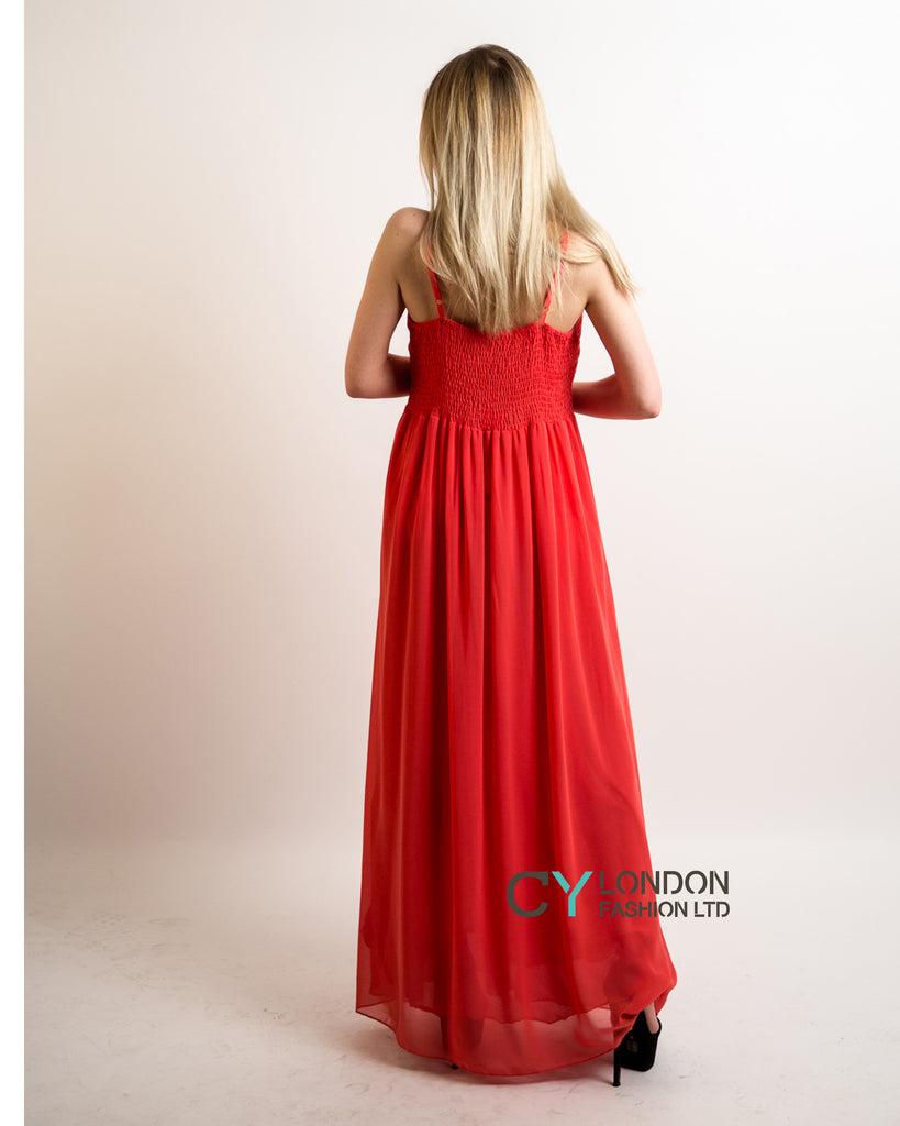 Pleated Bust & Sweetheart Neckline Maxi Dress (Rose)