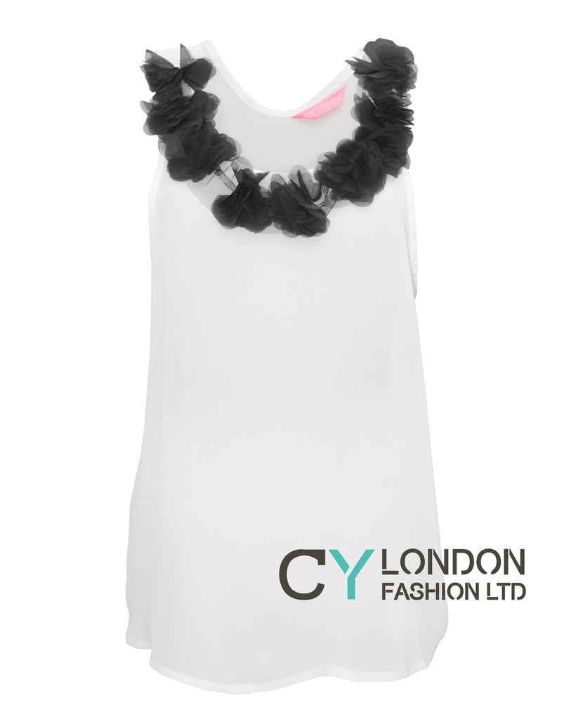 Black floral embellished Chiffon Vest