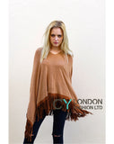 Faux Leather Tassel  Camel Knitted Cape