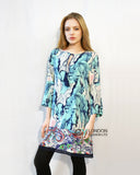 Multi Color Floral Print three quarter Sleeves Cotton Dress