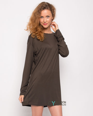 Plain Long Cotton T-shirt Dress (Green)