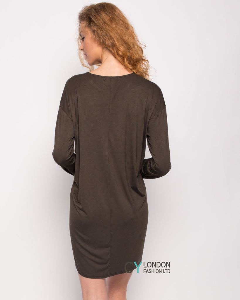 Plain Long Cotton T-shirt Dress (Green)