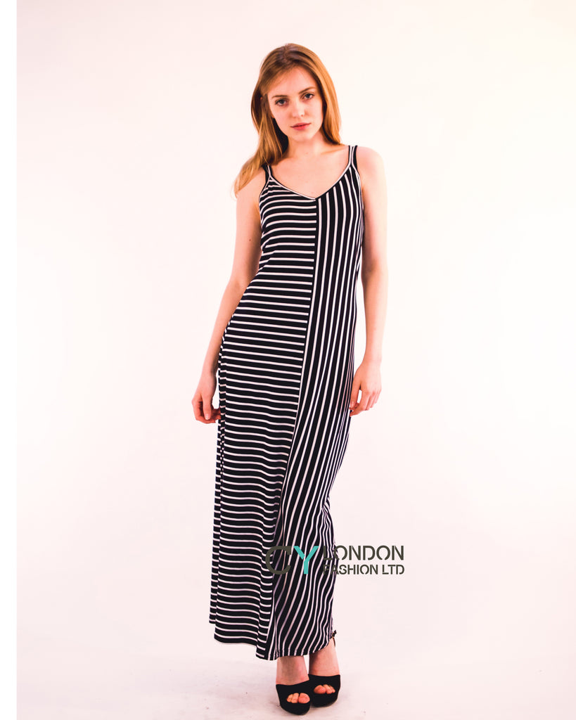 Double strip navy white stripe Maxi dress (Navy)