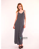 Double strip navy white stripe Maxi dress (BLACK)