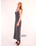 Double strip navy white stripe Maxi dress (BLACK)