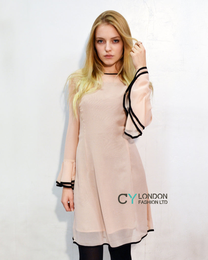 Bell Sleeves Chiffon Midi Dress