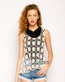 Floral Pattern Crochet Vest (Blue)