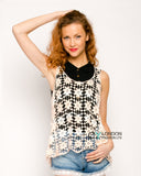 Floral Pattern Crochet Vest (Blue)