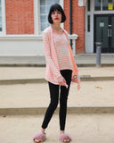 Knitted Stripe Print Waterfall Draped Cardigan