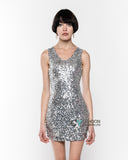 Plain color sequin V neck dress (Sliver）