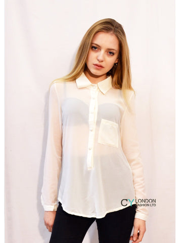 Plain Color Chiffon Shirt (Cream)