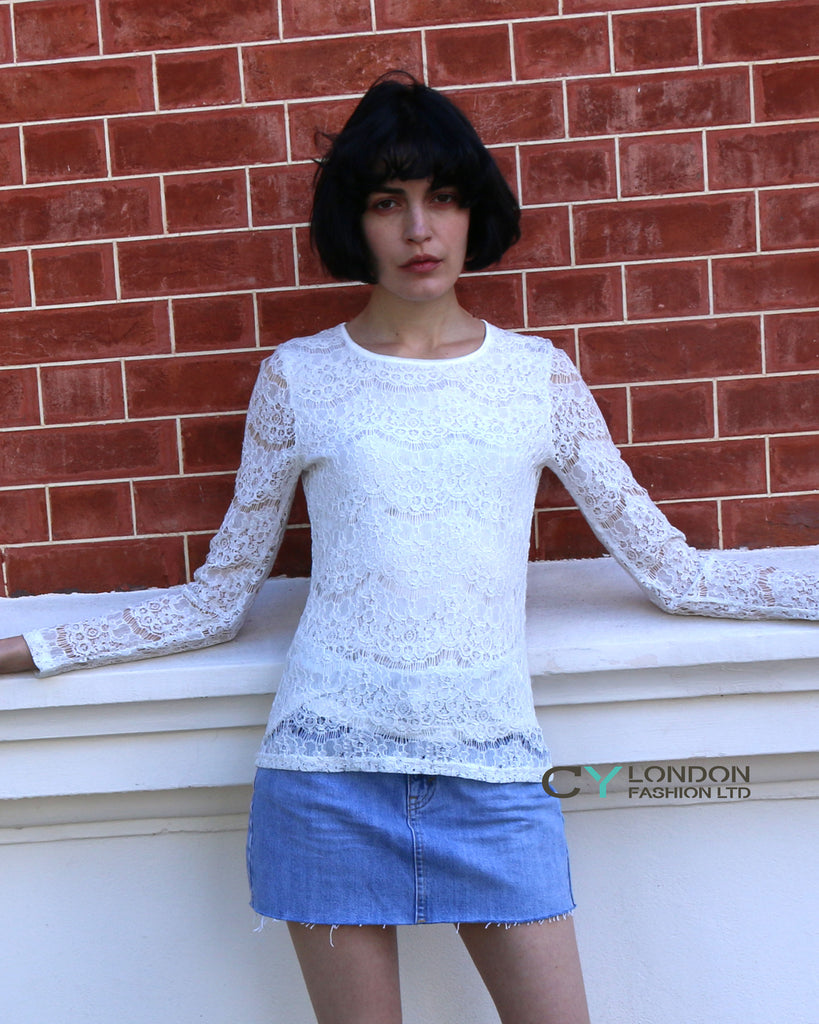 Floral lace long sleeves top