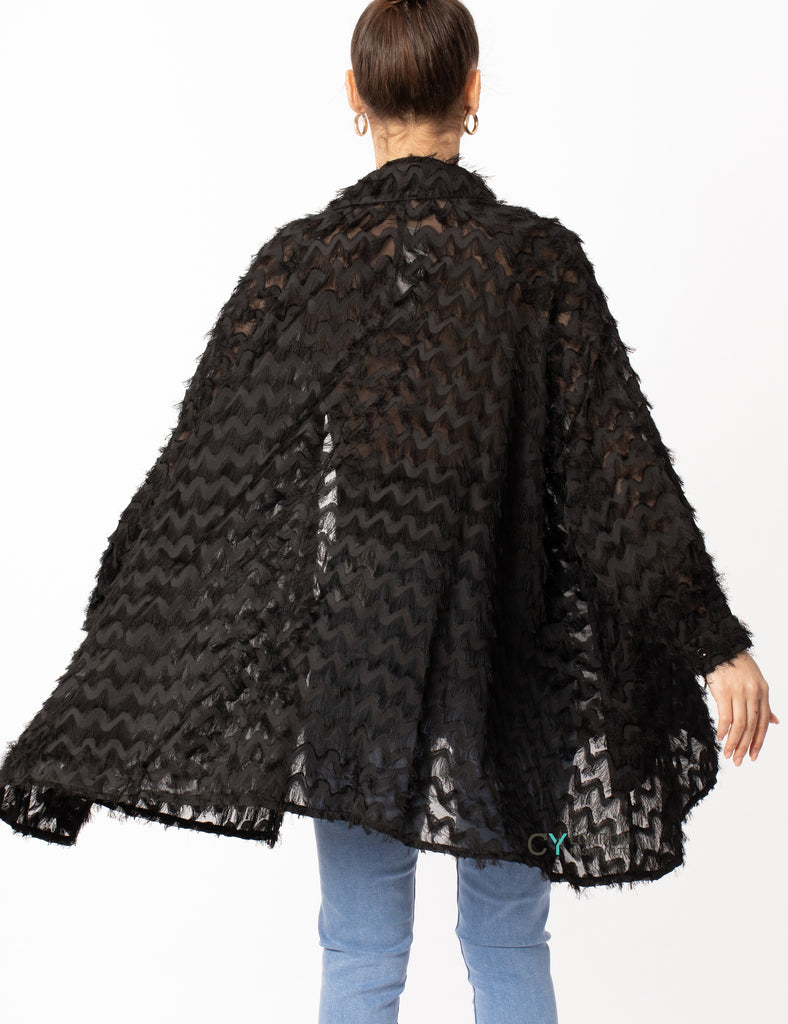 Black color Oversized shirt dress in multi tassel stripe design fabric