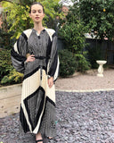Black and White Scarf print Full pleated long Shirt dress