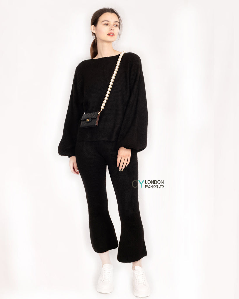 Knitted Loungewear Set In Black | Jumper and Trousers