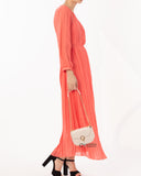 Pleated Long Maxi Dress in coral orange
