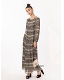 Leopard print Pleated Long Sleeves Maxi Dress